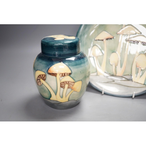 1326 - A Moorcroft pottery dish and ginger jar and cover, each decorated with the "Fairy Rings" p... 