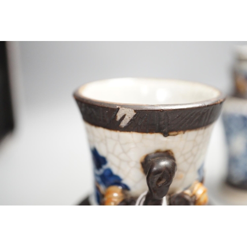 1327 - A pair of late 19th century Chinese blue and white crackle glaze vases, 21cm