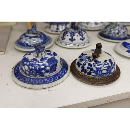 1339 - Thirty-seven 18th/19th century Chinese blue and white porcelain covers, 17cm diameterProvenance - D.... 