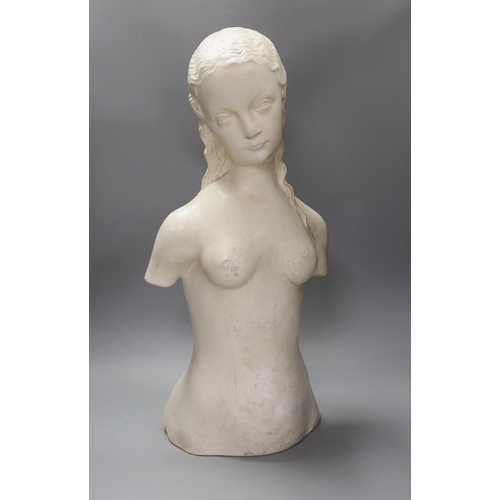 1342 - A French plaster bust of a girl,58 cms high,