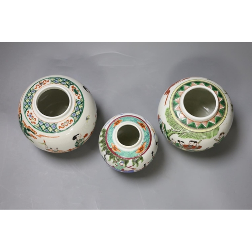 1356 - Three Chinese famille rose jars, tallest 12cm