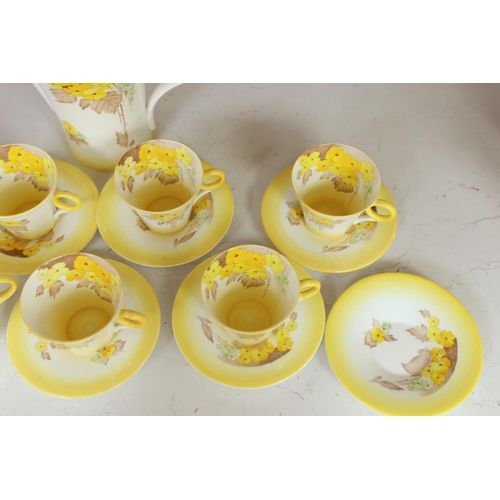 1357 - A Shelley Yellow Phlox, part tea service, one cup missing and one cup cracked,