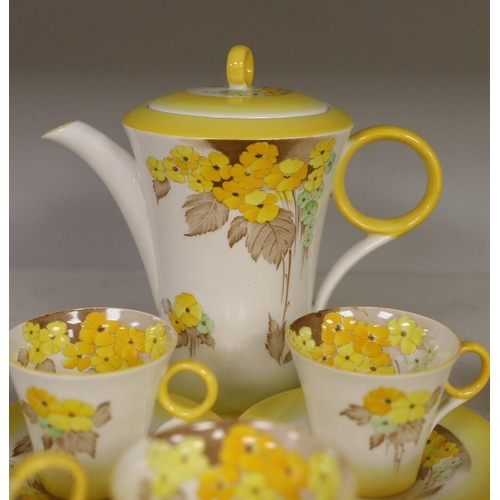 1357 - A Shelley Yellow Phlox, part tea service, one cup missing and one cup cracked,