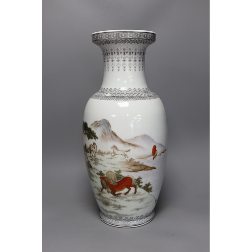 1366 - A Chinese baluster eight horses vase,47 cms high,