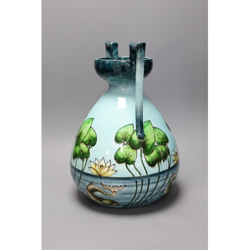 1367 - A Julius Dressler two handle lily pond pottery vase, 36cm high