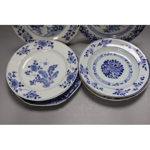 1400 - Seven 18th century Chinese export blue and white plates