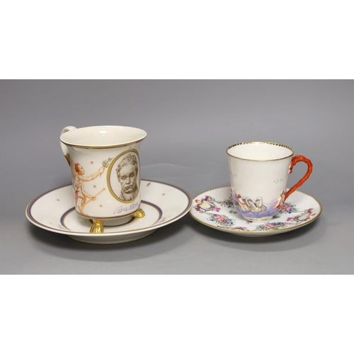 1404 - A KPM porcelain 100th anniversary of the death of Beethoven cup and saucer, painted with a portrait ... 