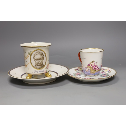 1404 - A KPM porcelain 100th anniversary of the death of Beethoven cup and saucer, painted with a portrait ... 