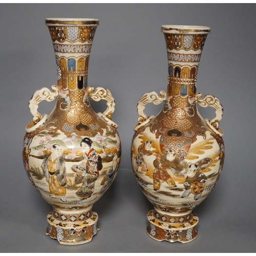 1406 - A pair of Japanese satsuma pottery vases, 30.5 cm high