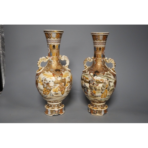 1406 - A pair of Japanese satsuma pottery vases, 30.5 cm high