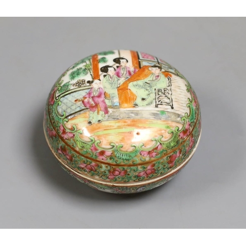 1417 - A 19th century Chinese famille rose box and cover, diameter 10.5cm