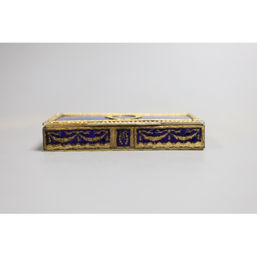 1427 - A 19th century decorative French blue enamel and paste box, 10.5cm wide