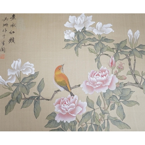 1448 - Chinese School, four paintings on silk, butterflies amid blossoming branches, 30 cm X 36 cm