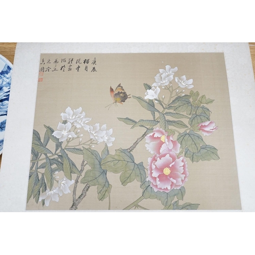 1448 - Chinese School, four paintings on silk, butterflies amid blossoming branches, 30 cm X 36 cm