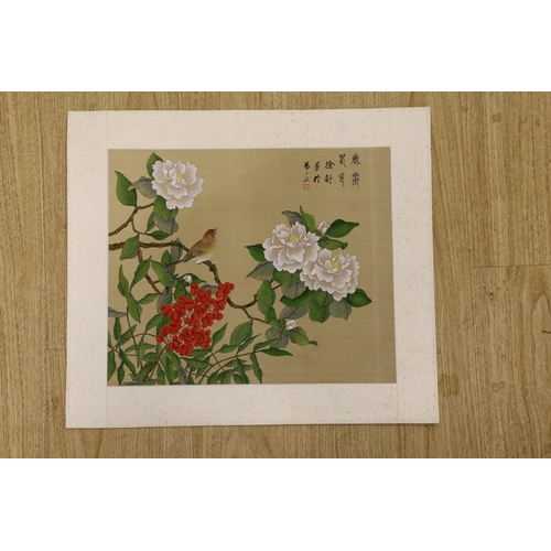 1448 - Chinese School, four paintings on silk, butterflies amid blossoming branches, 30 cm X 36 cm