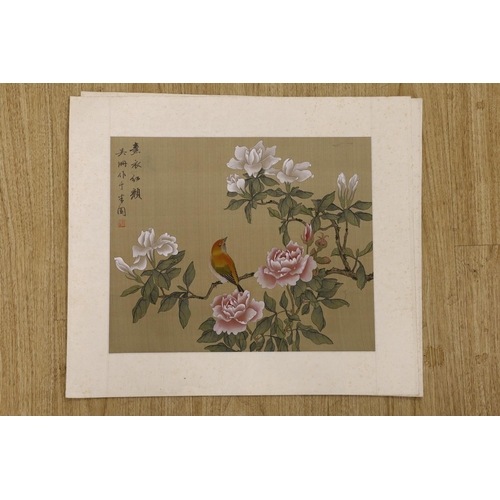 1448 - Chinese School, four paintings on silk, butterflies amid blossoming branches, 30 cm X 36 cm