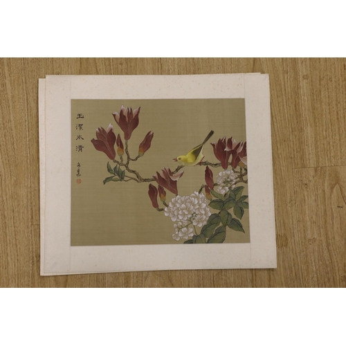 1448 - Chinese School, four paintings on silk, butterflies amid blossoming branches, 30 cm X 36 cm