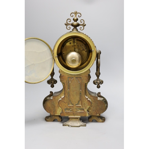 1461 - A late 19th century French brass cased mantel clock,41 cms high,