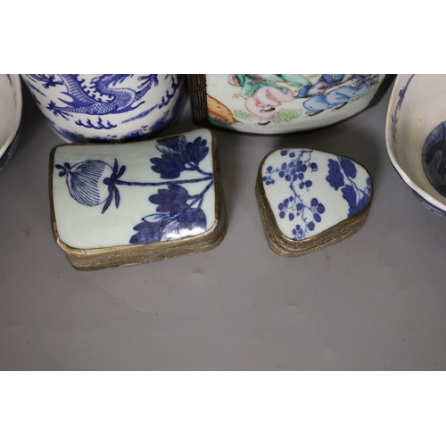 1471 - Three Chinese porcelain mounted boxes and three other Chinese pieces