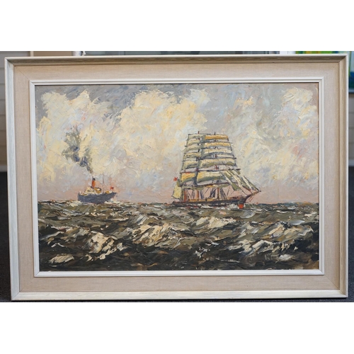 1559 - Vic Ellis (1921-1984) (Wapping Group) 'Steam and Sail'oil on boardsigned50 x 75cm... 