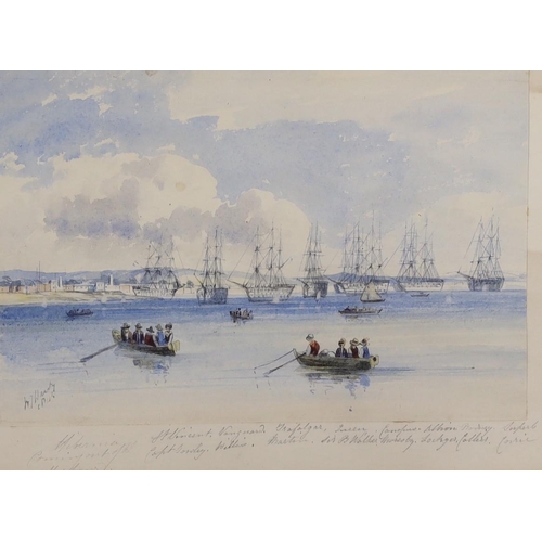 1561 - W. J. Hardy (19th C.), two watercolours, Named warships in harbour and Estuary scene, both signed an... 