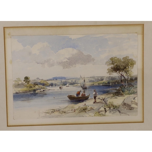 1561 - W. J. Hardy (19th C.), two watercolours, Named warships in harbour and Estuary scene, both signed an... 