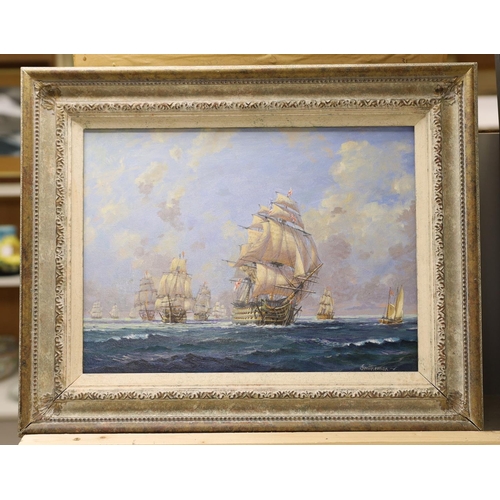 1566 - Stanley Francis Smitheman (1927-2016), oil on canvas, Study for HMS Victory with carrier boat, HMS P... 