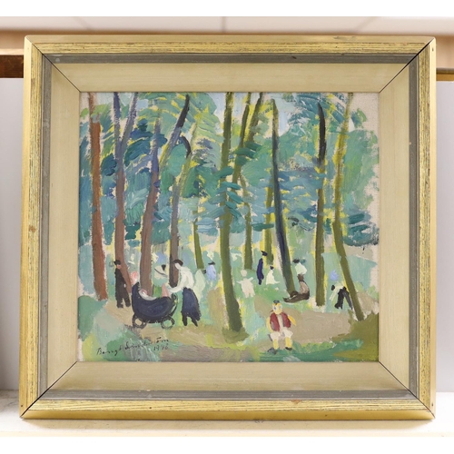 1575 - Bengt Lindstrom (1925-2008), oil on canvas, Figures in woodland, signed and dated 1948, 27 x 30cm, a... 