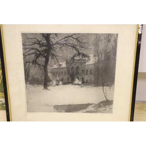 1576 - Luigi Kasimir (1881-1962), colour etching, 'Country House, Eilsartes .. in winter', signed in pencil... 