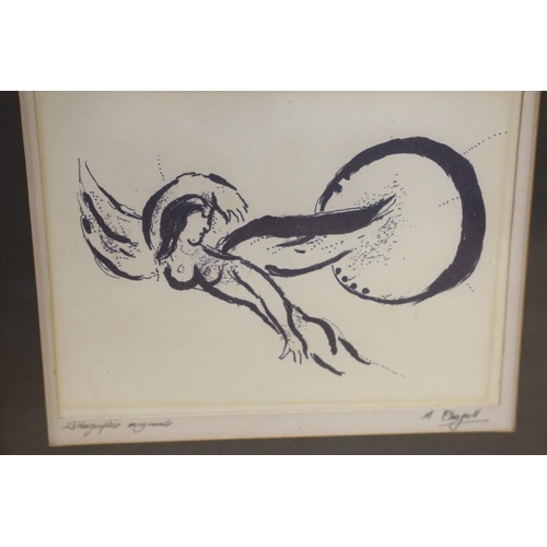 1578 - After Chagall, lithograph, Winged figure, inscribed on the mount, 12.5 x 18cm, a pen and ink sketch ... 