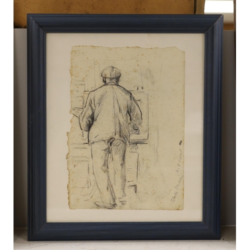 1581 - Millicent Margaret Fisher Prout (1875-1963), charcoal drawing, Sketch of a working artist, signed an... 