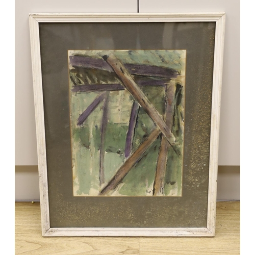 1605 - KV, watercolour, Sketch of a timber structure, initialled, 38 x 28cm