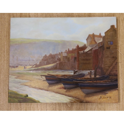 1610 - D. Long, oil on canvas, Estuary at low tide, signed, 41 x 51cm, unframed