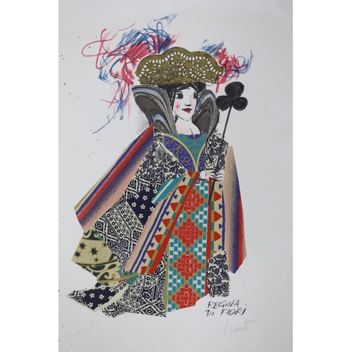 1632 - Emanuele Luzzati (1921-2007), three colour lithographs, costume designs including Il Jolly Rosso, si... 