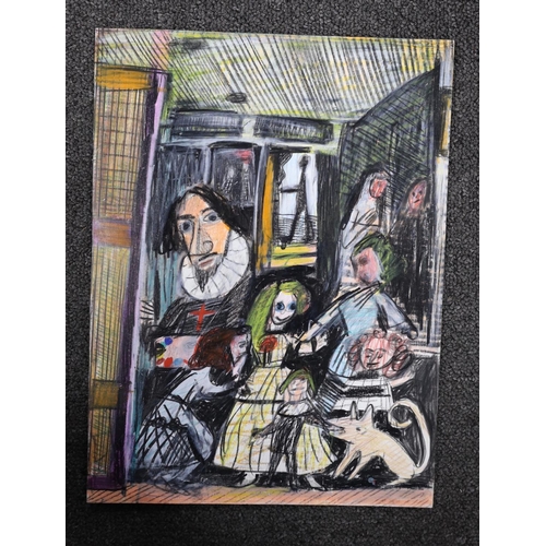 1638 - Matthew Collings (1955-) after Velasquez, mixed media on paper, 'Las Meninas', inscribed verso and d... 