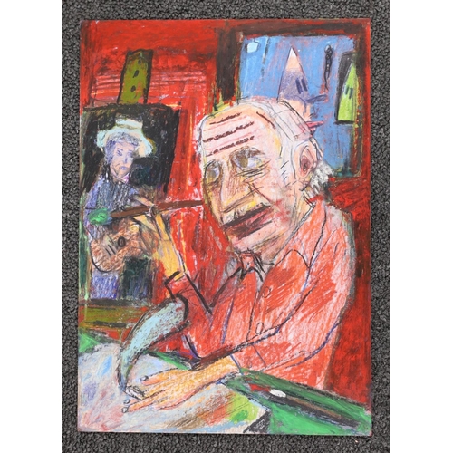 1640 - Matthew Collings (1955-), mixed media on card, 'Guston Paints Dylan ...', signed, inscribed and date... 