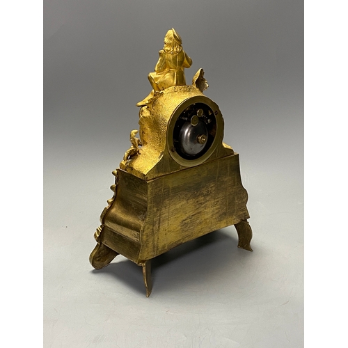 1457 - A 19th century French ormolu mantel clock, Henri Marc movement with silk suspension, and pendulum... 