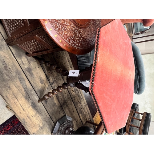 102 - A Victorian bobbin turned octagonal gypsy table, width 52cm, height 62cm together with a circular In... 