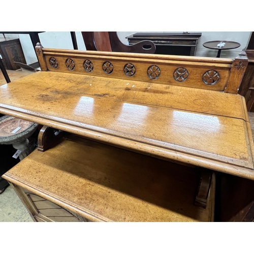 110 - A late Victorian light oak buffet, length 119cm, depth 52cm, height 129cm