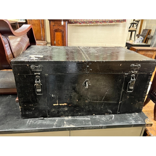 113 - A painted iron bound chest containing a large quantity of assorted hand tools