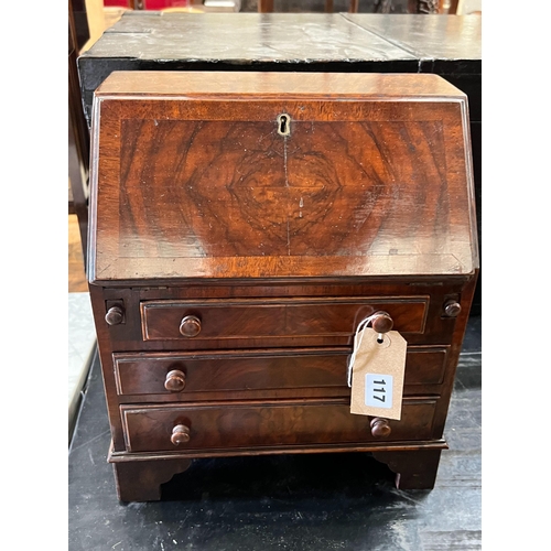 117 - A miniature George III style banded mahogany bureau, width 31cm, depth 19cm, height 36cm