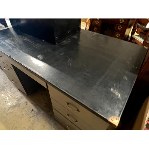 118 - An industrial style grey metal kneehole desk, length 152cm, depth 91cm, height 78cm