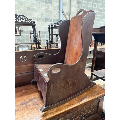 121 - A child's Victorian mahogany wing back commode chair, width 37cm, depth 57cm, height 71cm