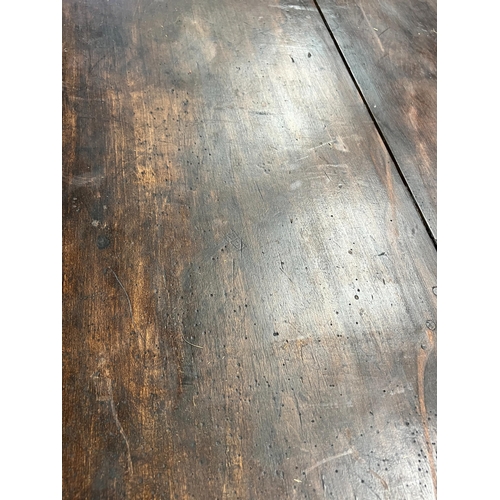 129 - A 19th century French plank top rectangular extending kitchen table, length 190cm, width 72cm, heigh... 