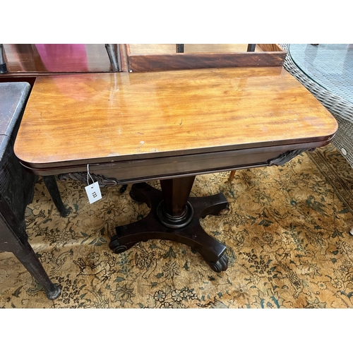 133 - An early Victorian rectangular mahogany folding card table, width 91cm, depth 44cm, height 73cm... 