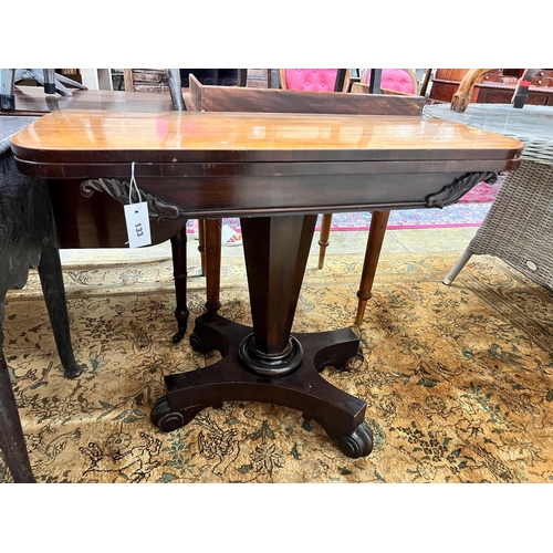 133 - An early Victorian rectangular mahogany folding card table, width 91cm, depth 44cm, height 73cm... 