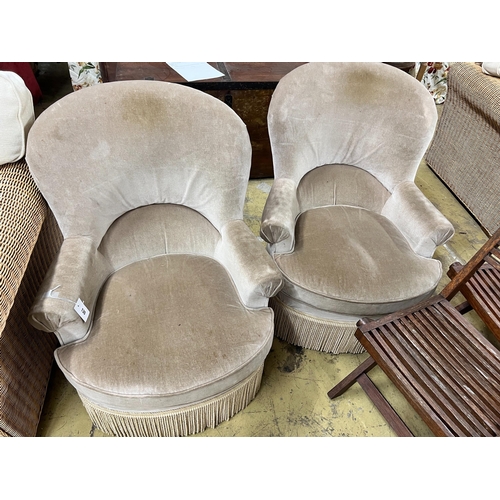 135 - A pair of upholstered tub framed side chairs, width 70cm, depth 70cm, height 88cm