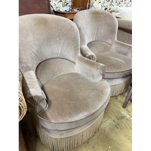 135 - A pair of upholstered tub framed side chairs, width 70cm, depth 70cm, height 88cm