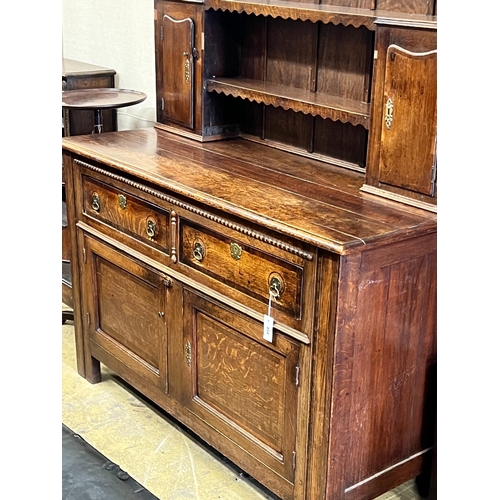 152 - A Victorian oak dresser with boarded rack, width 148cm, depth 58cm, height 206cm