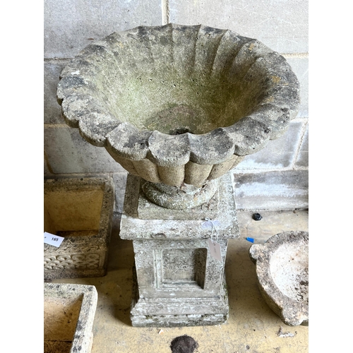 166 - A reconstituted stone campana garden urn on square plinth, diameter 49cm, height 82cm